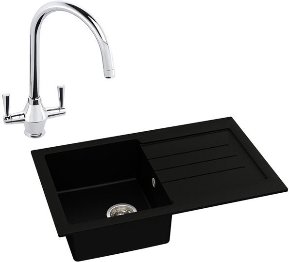 Abode Xcite 1B Inset Black Metallic Sink & Astral Tap Pack