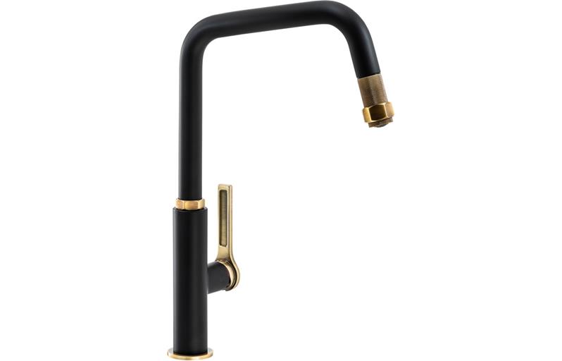 Abode Hex Single Lever Mixer Tap w/Pull Out - Antique Brass & Matt Black