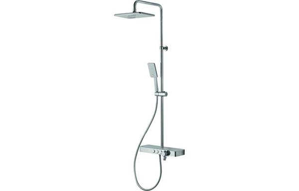 Vema Thermostatic Shower Column w/Fixed Head, Riser, Shelf & Foot Wash - White/Chrome