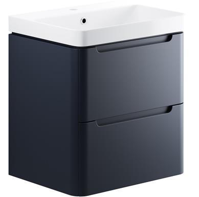 Manhatos 600mm 2 Drawer Wall Hung Basin Unit - Matt Indigo