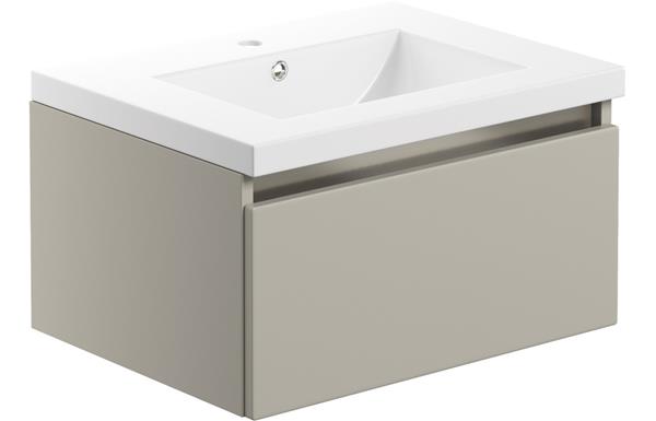 Gatsbi 615mm 1 Drawer Wall Hung Basin Unit Inc. Basin - Latte