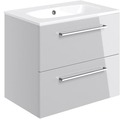 Sabanto 610mm Wall Hung 2 Drawer Basin Unit w/Basin - Grey Gloss