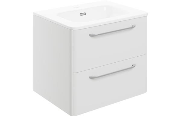 Lambros 610mm 2 Drawer Wall Unit & Basin - White Gloss