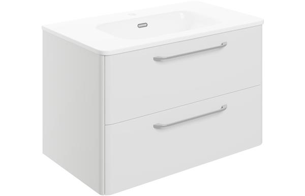 Lambros 810mm 2 Drawer Wall Unit & Basin - White Gloss