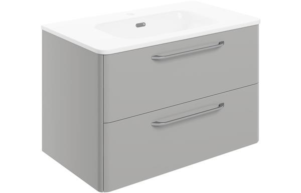 Lambros 810mm 2 Drawer Wall Unit & Basin - Grey Gloss