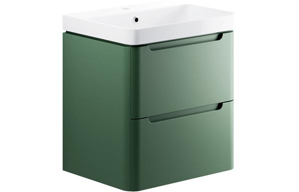 Manhatos 600mm 2 Drawer Wall Hung Basin Unit - Matt Sage Green