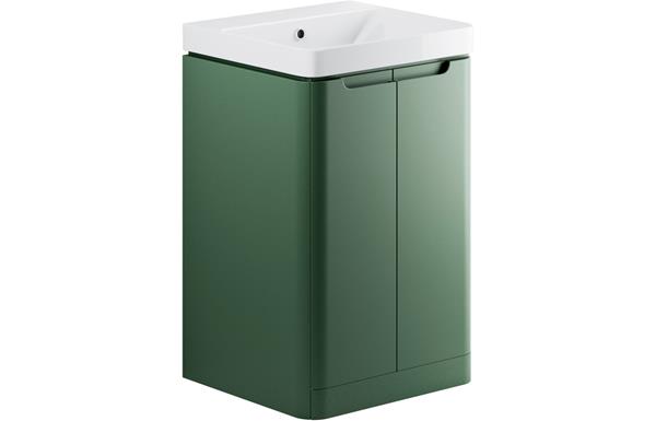 Manhatos 500mm 2 Door Floor Standing Cloakroom Basin Unit - Matt Sage Green