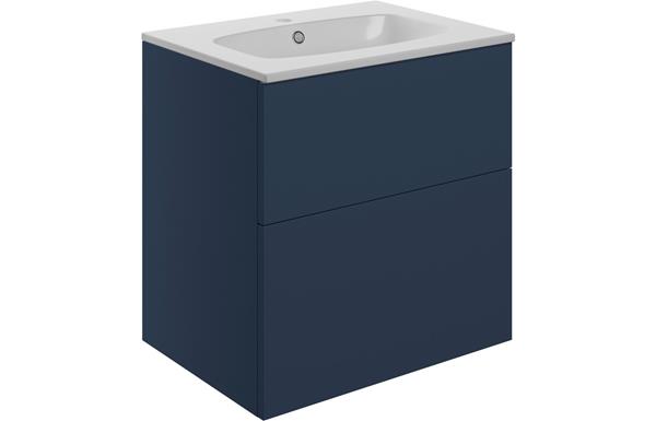 Morino 610mm 2 Drawer Wall Unit & Basin - Matt Deep Blue