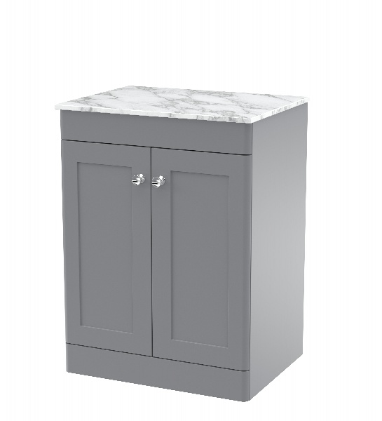 600mm Floor Standing 2-Door Vanity with Marble Top