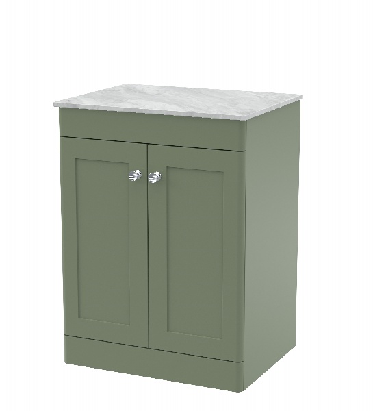 600mm Floor Standing 2-Door Vanity with Marble Top