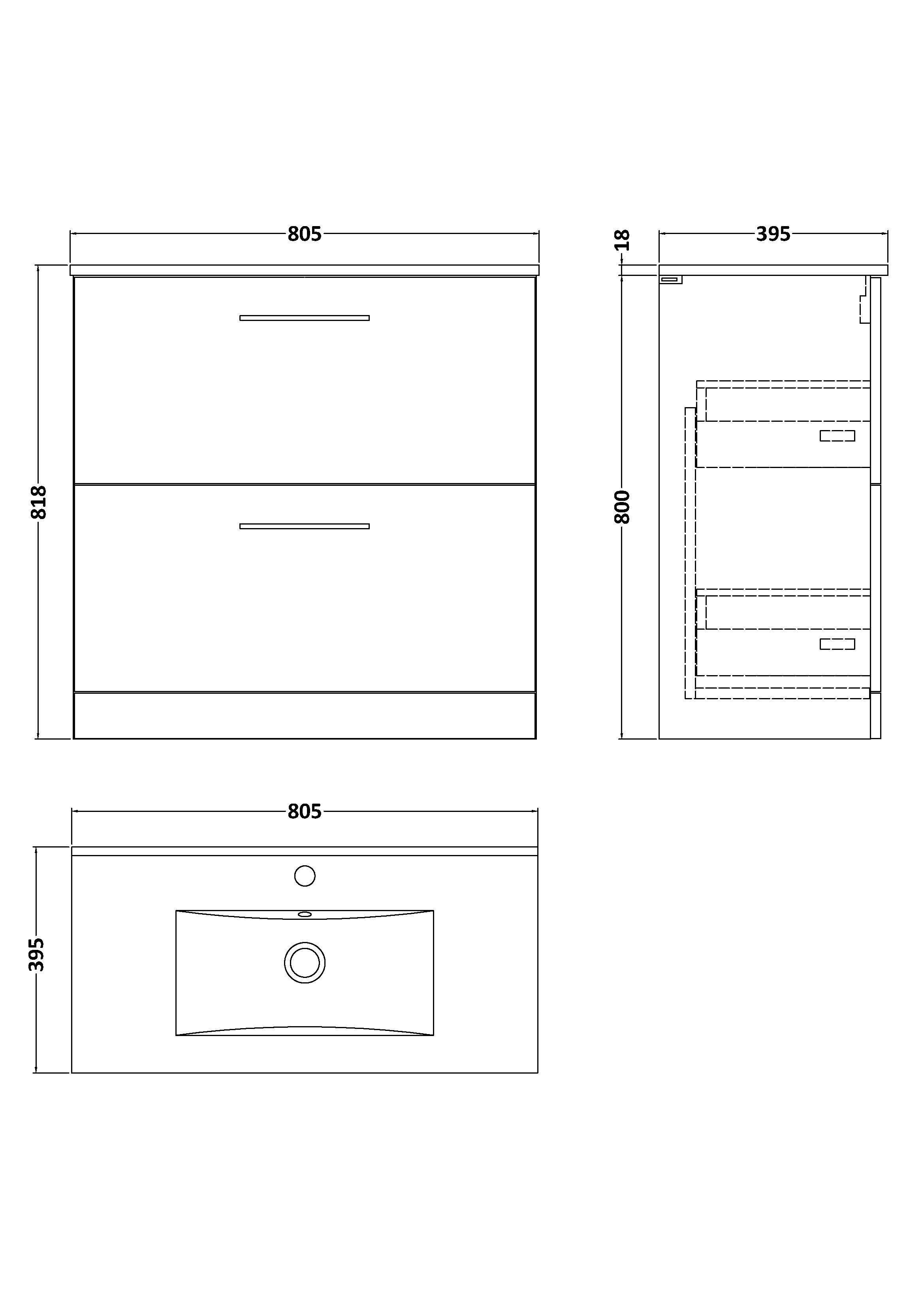 800mm Floor Standing 2 Drawer Vanity & Basin 2