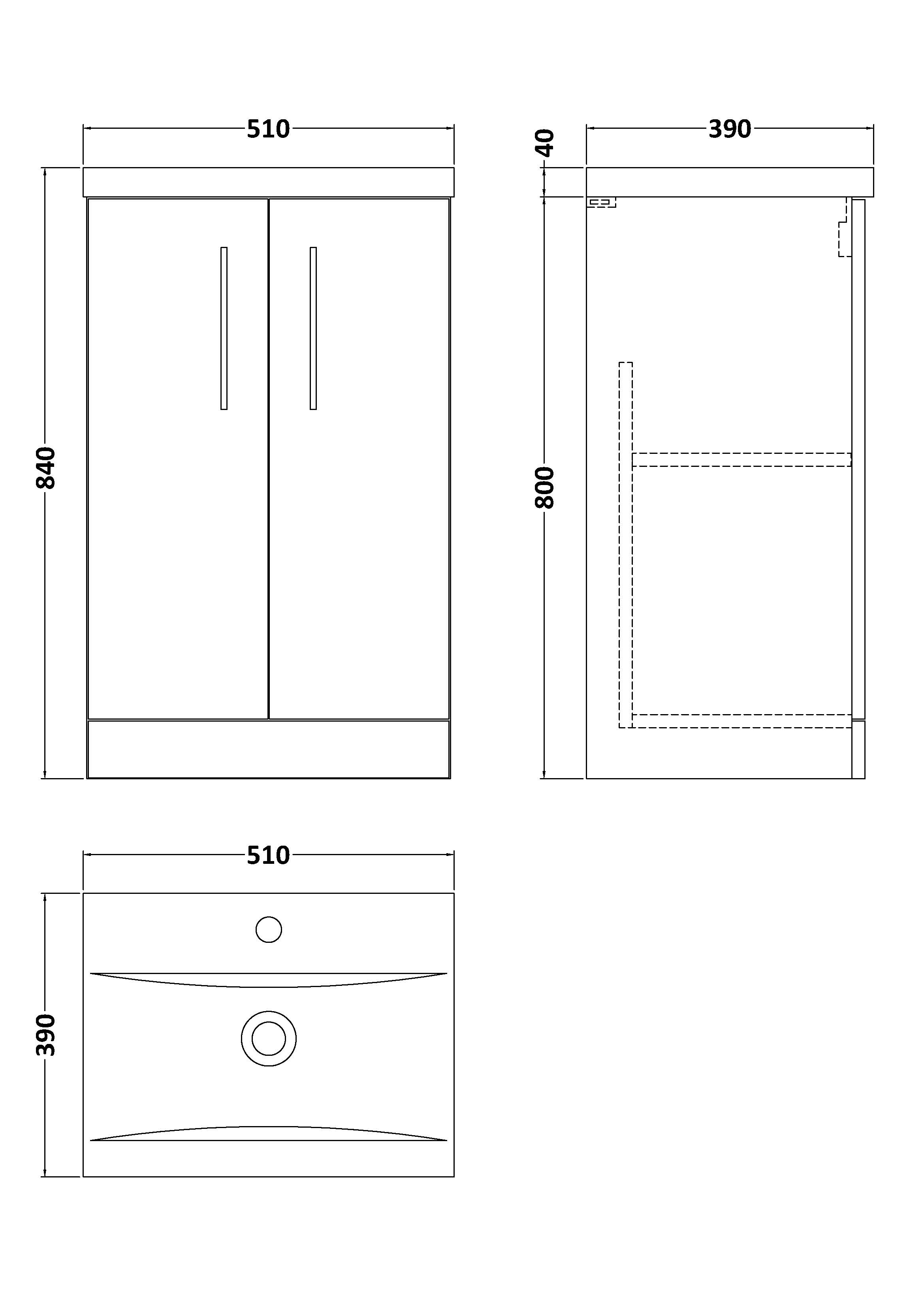 500mm Floor Standing 2 Door Vanity & Basin 1