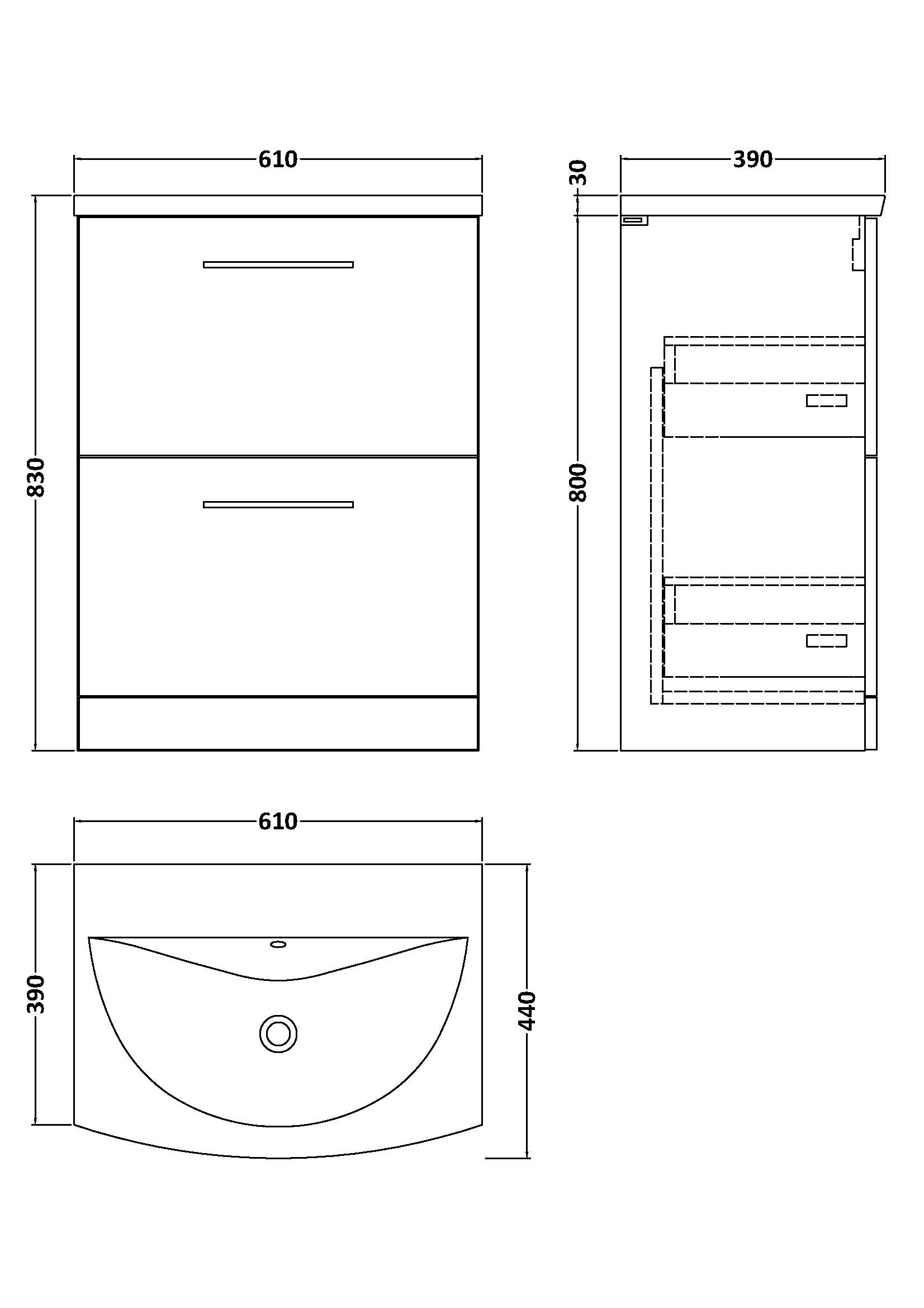 600mm Floor Standing 2 Drawer Vanity & Basin 4