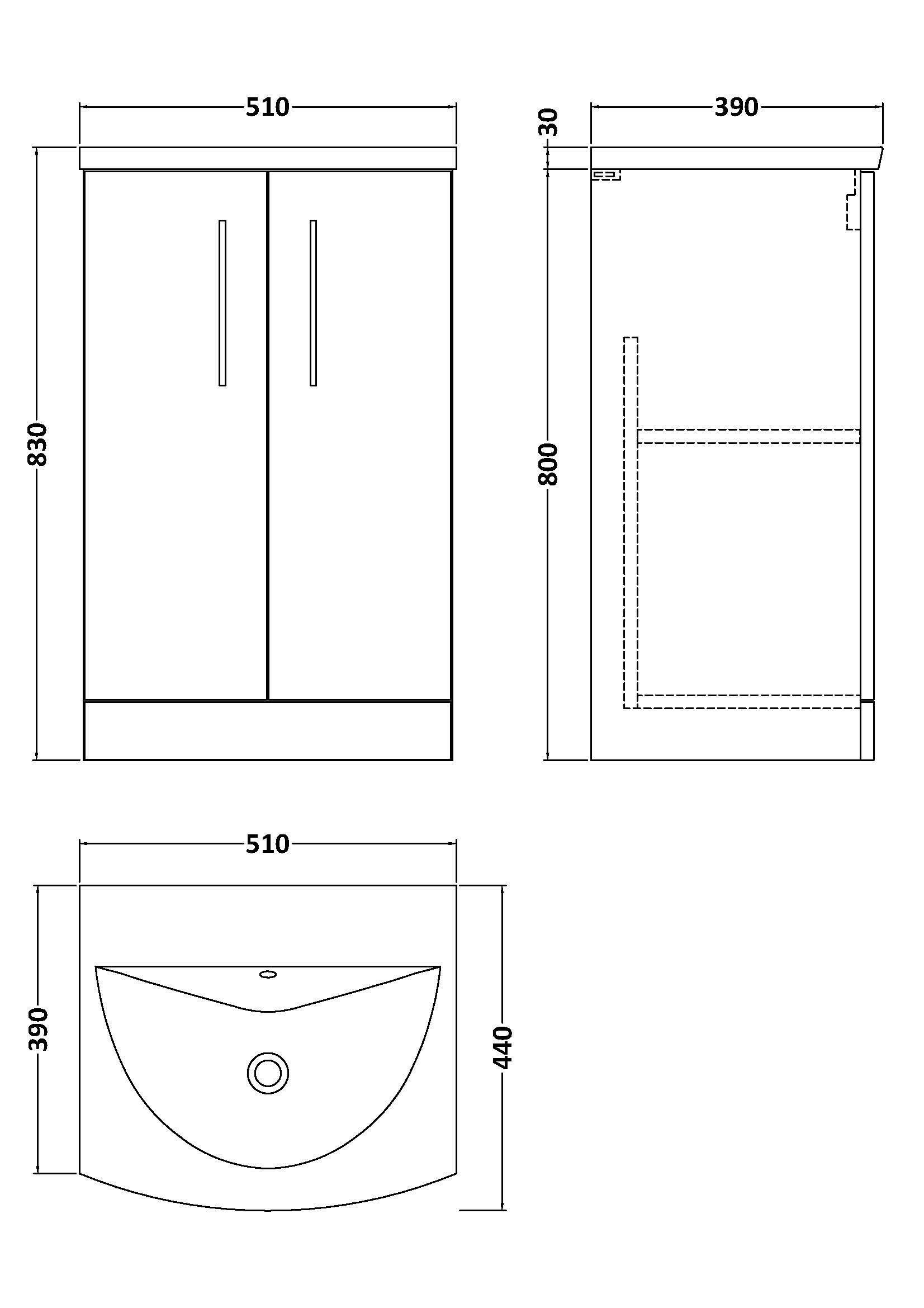 500mm Floor Standing 2-Door Vanity & Basin 4