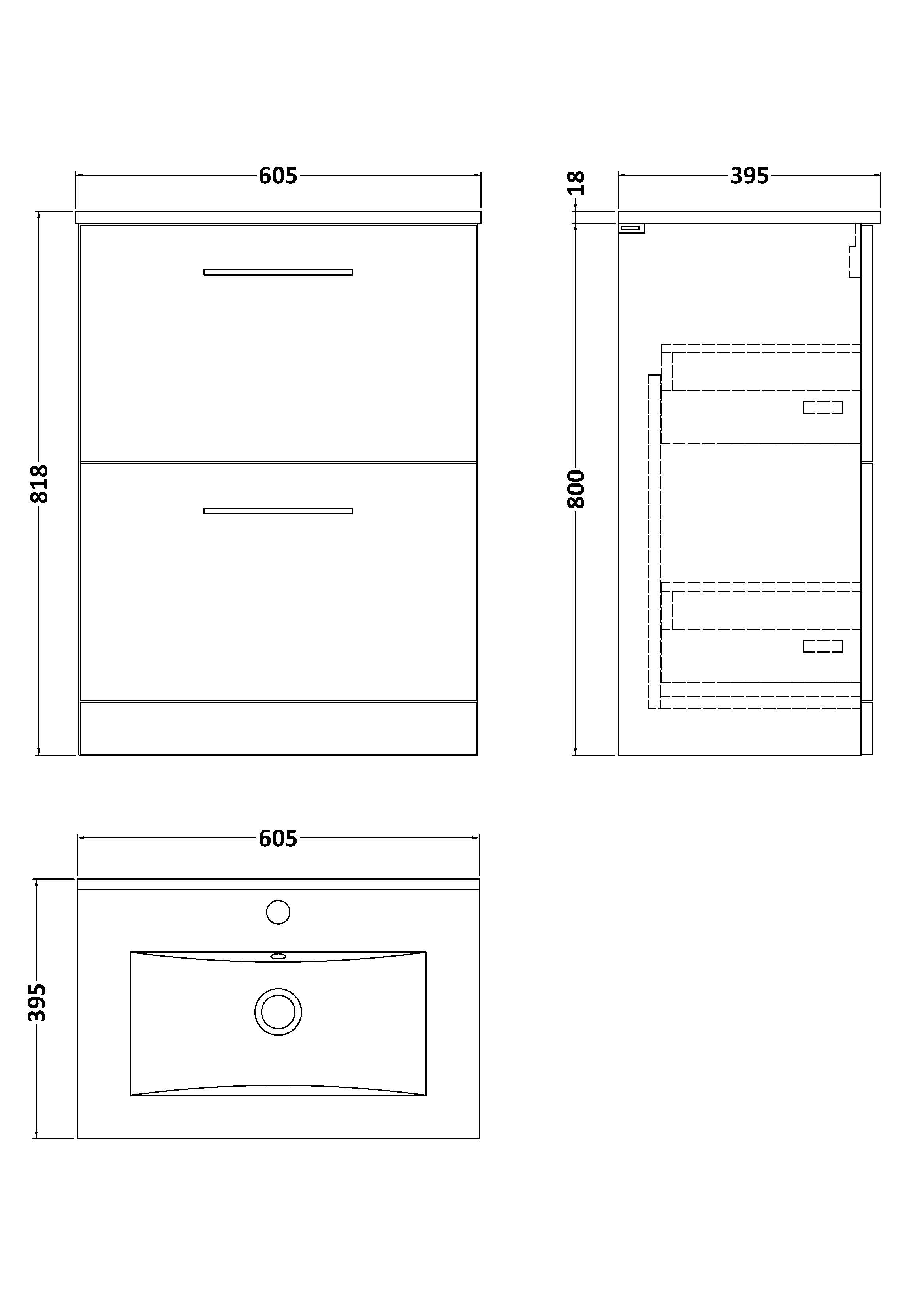 600mm Floor Standing 2-Drawer Vanity & Basin 2