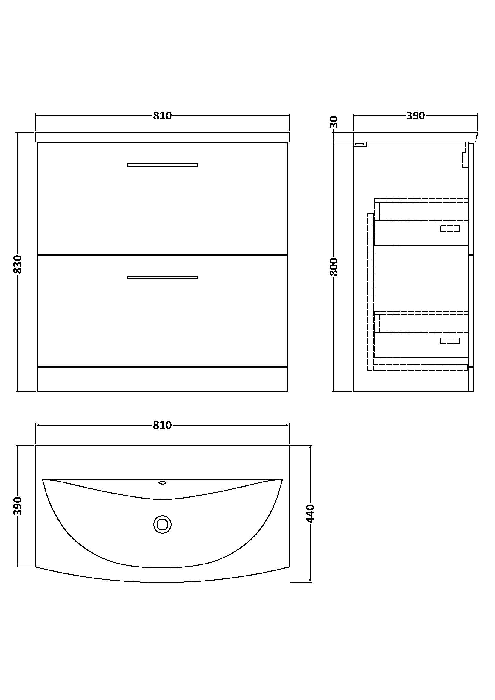 800mm Floor Standing 2-Drawer Vanity & Basin 4