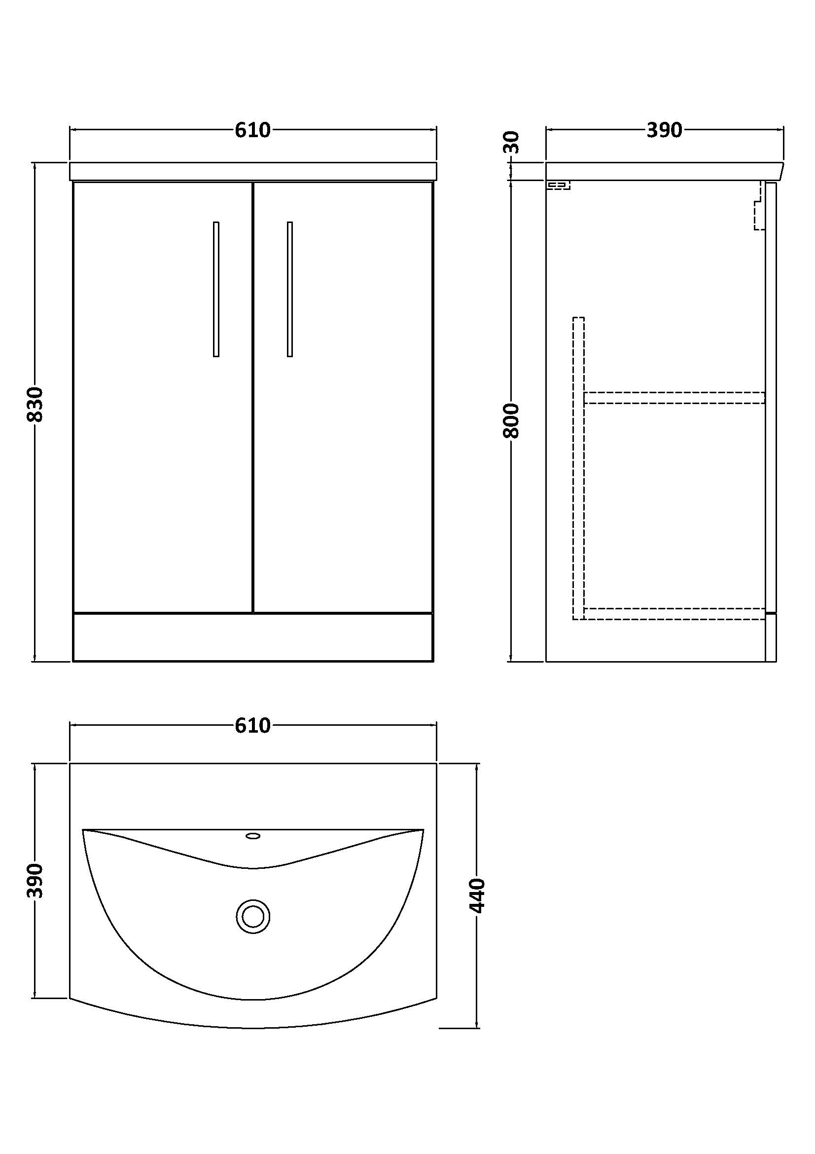 600mm Floor Standing 2 Door Vanity & Basin 4