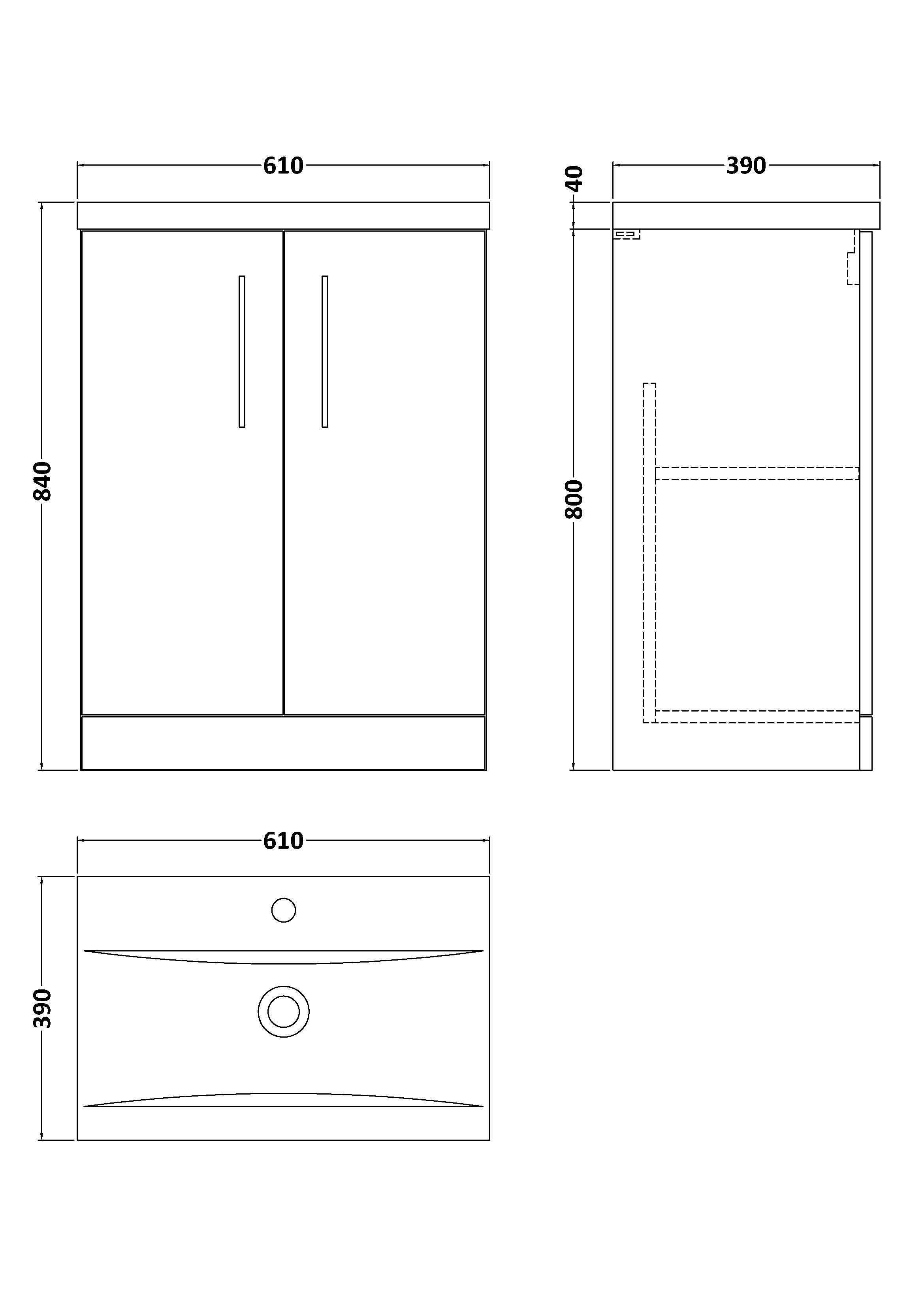 600mm Floor Standing 2-Door Vanity & Basin 1