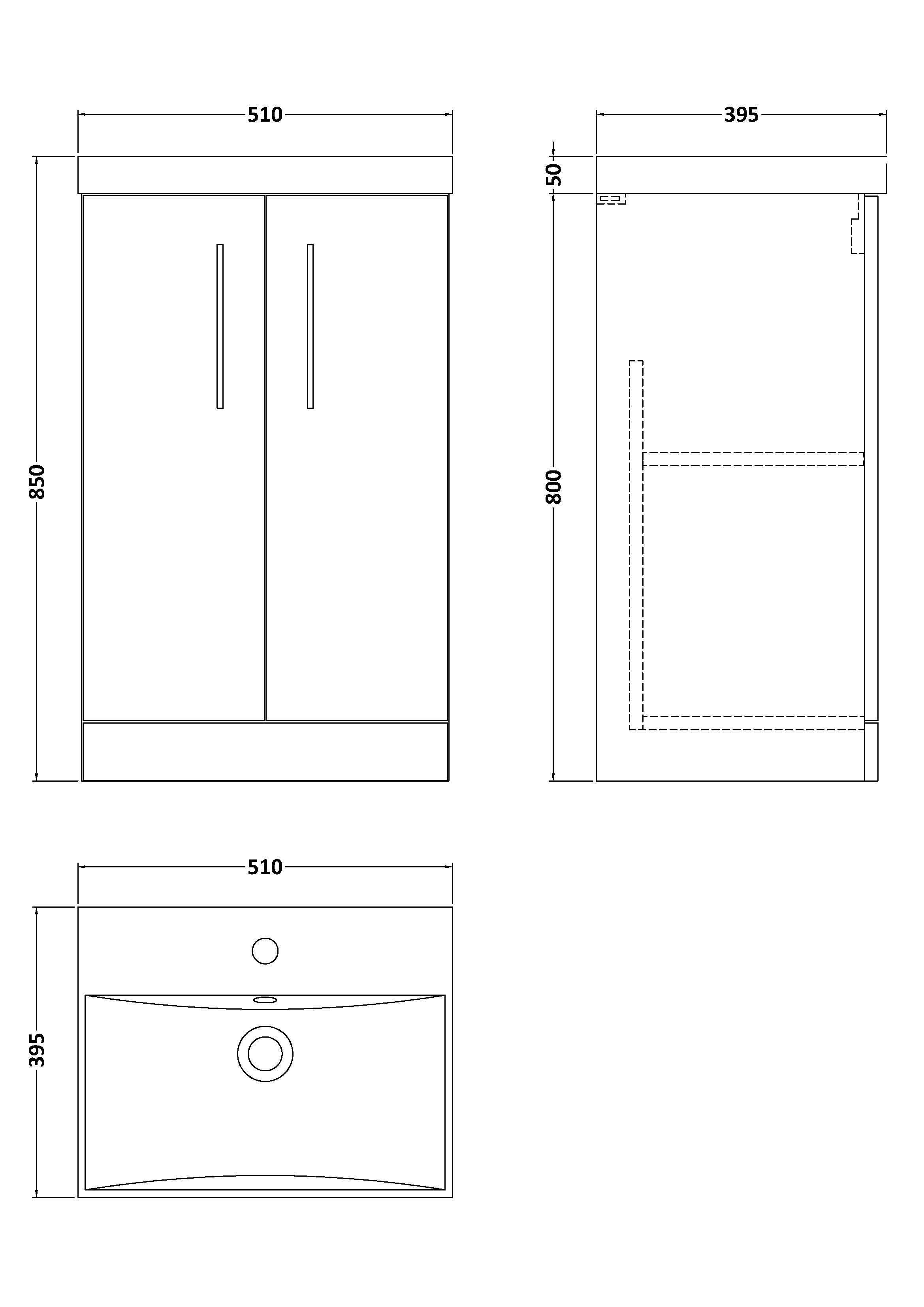 500mm Floor Standing 2-Door Vanity & Basin 3