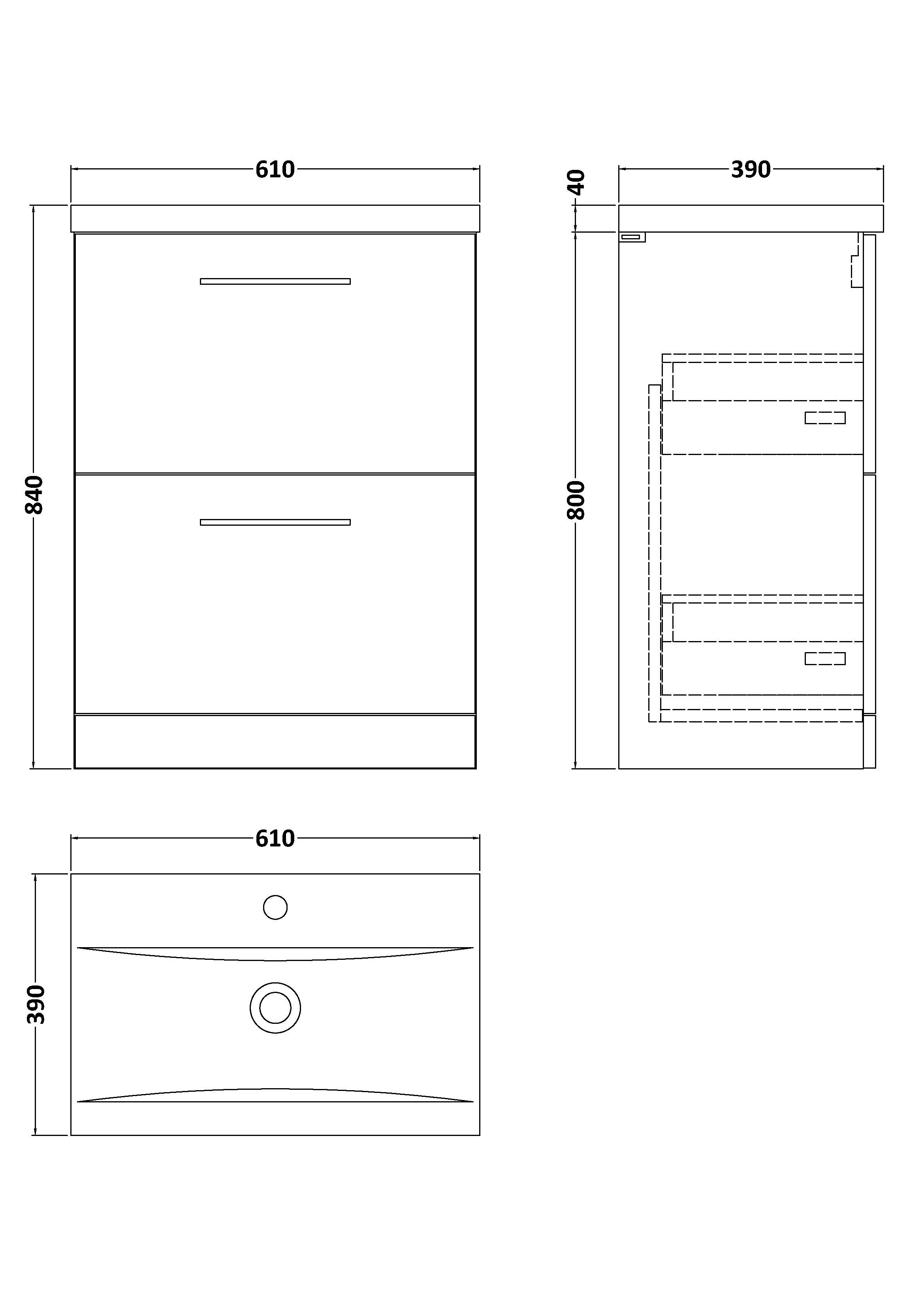 600mm Floor Standing 2-Drawer Vanity & Basin 1