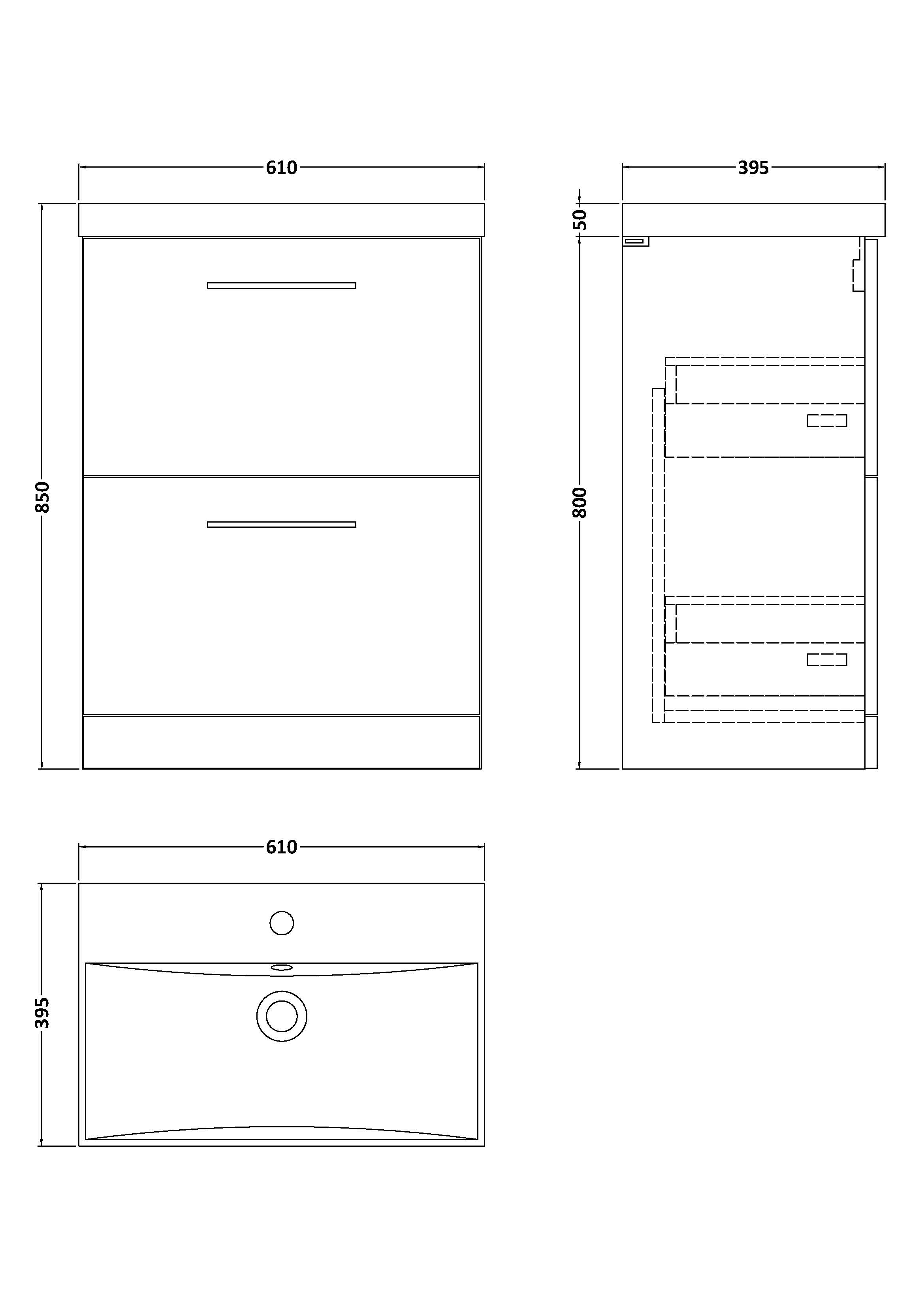 600mm Floor Standing 2-Drawer Vanity & Basin 3