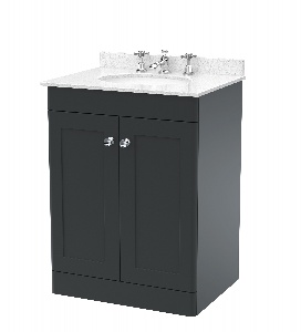 600mm Floor Standing 2 Door Vanity & Marble Top 3TH