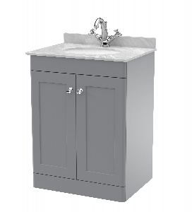 600mm Floor Standing 2 Door Vanity & Marble Top 1TH