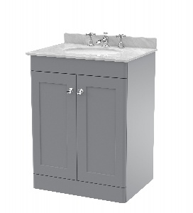 600mm Floor Standing 2 Door Vanity & Marble Top 3TH