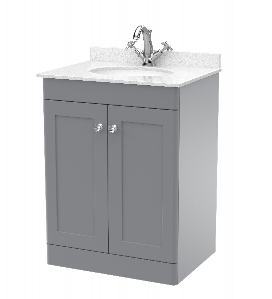 600mm Floor Standing 2 Door Vanity & Marble Top 1TH