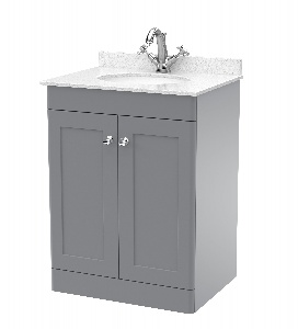 600mm Floor Standing 2 Door Vanity & Marble Top 1TH