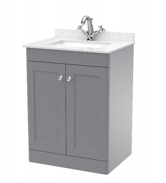 600mm Floor Standing 2 Door Vanity & Marble Top 1TH