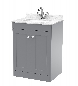 600mm Floor Standing 2 Door Vanity & Marble Top 1TH