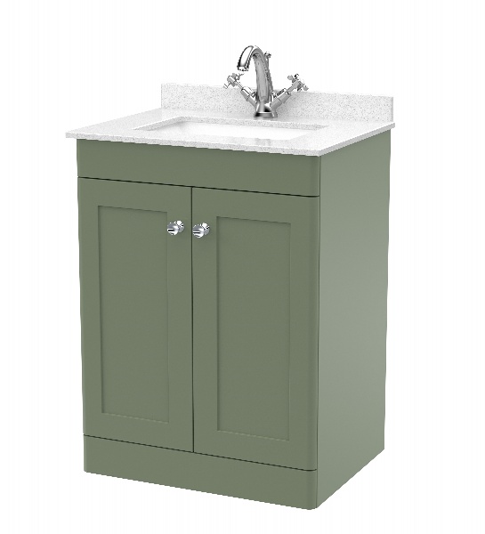 600mm Floor Standing 2 Door Vanity & Marble Top 1TH