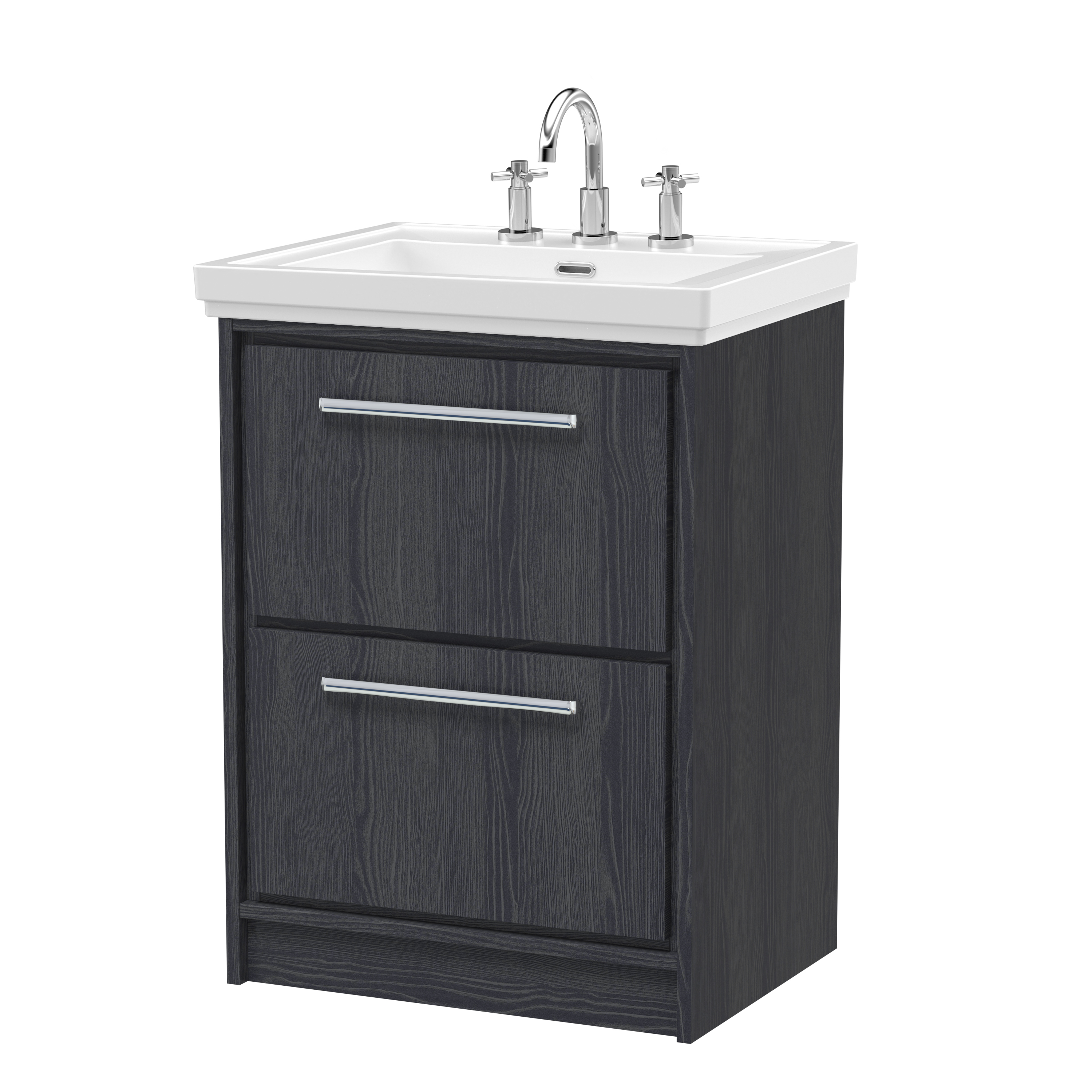 600mm Floor Standing 2-Drawer Vanity with Basin - 3 Tap Hole