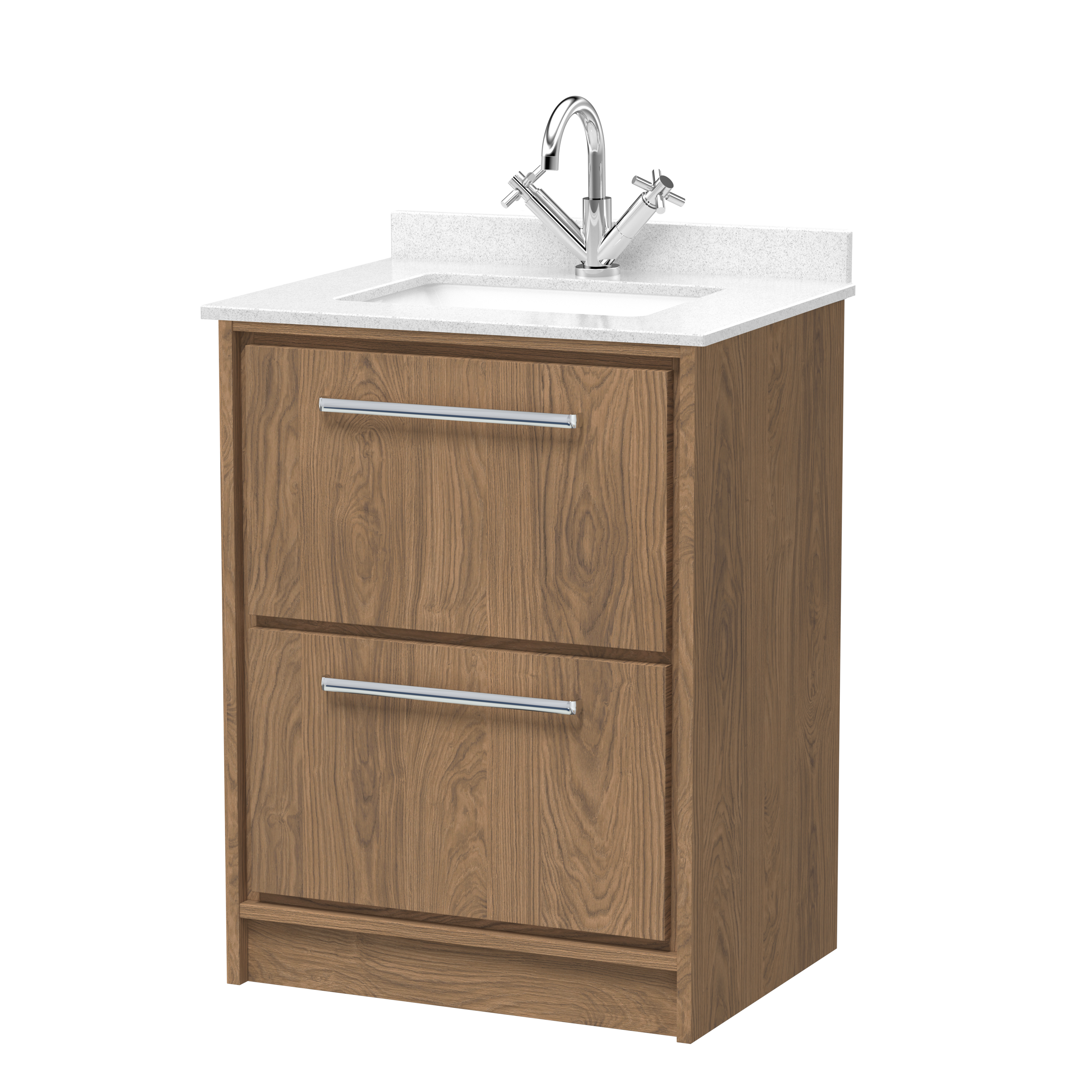 600mm Floor Standing 2-Drawer Vanity with Marble Worktop Basin