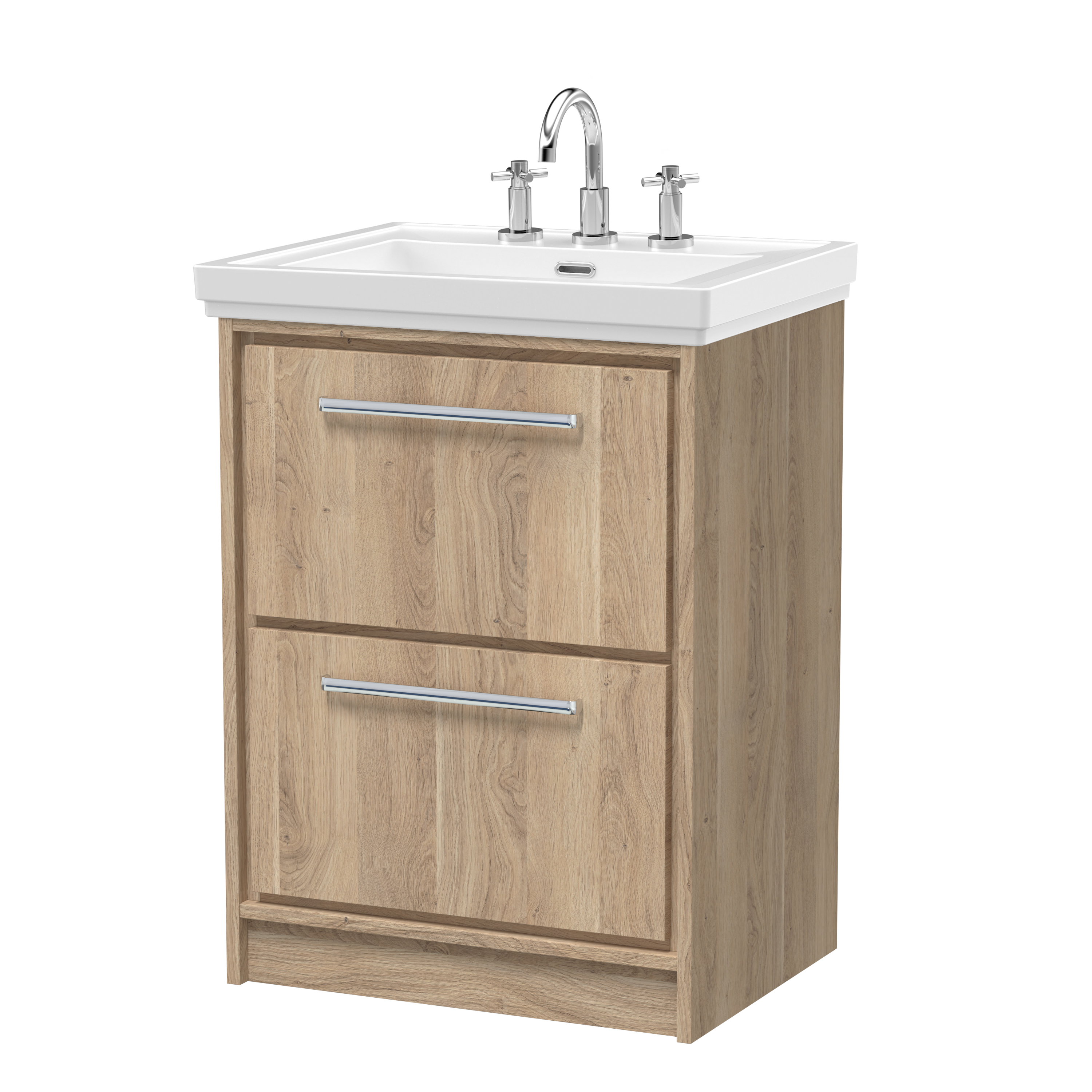 600mm Floor Standing 2-Drawer Vanity with Basin - 3 Tap Hole