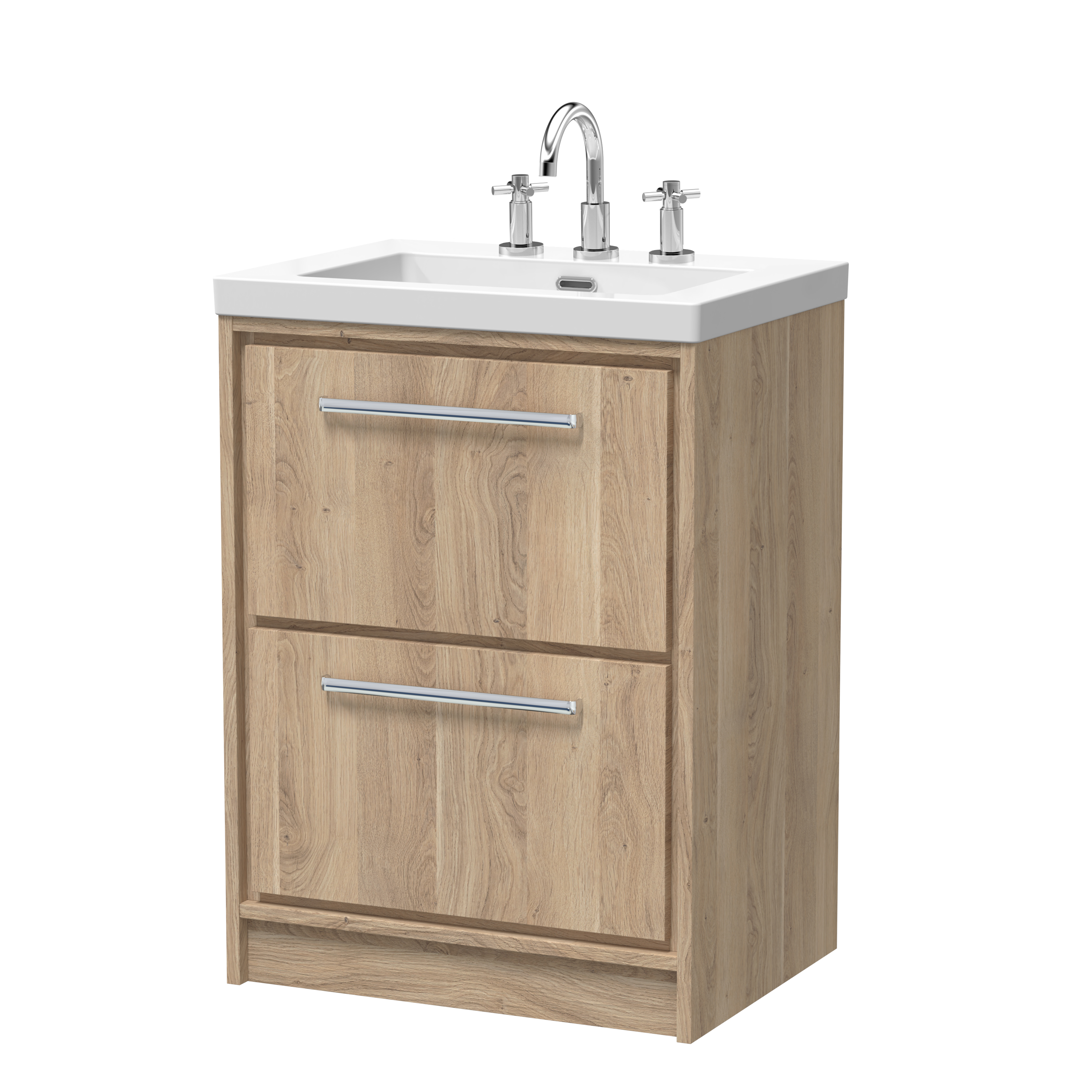 600mm Floor Standing 2-Drawer Vanity with Basin - 3 Tap Hole