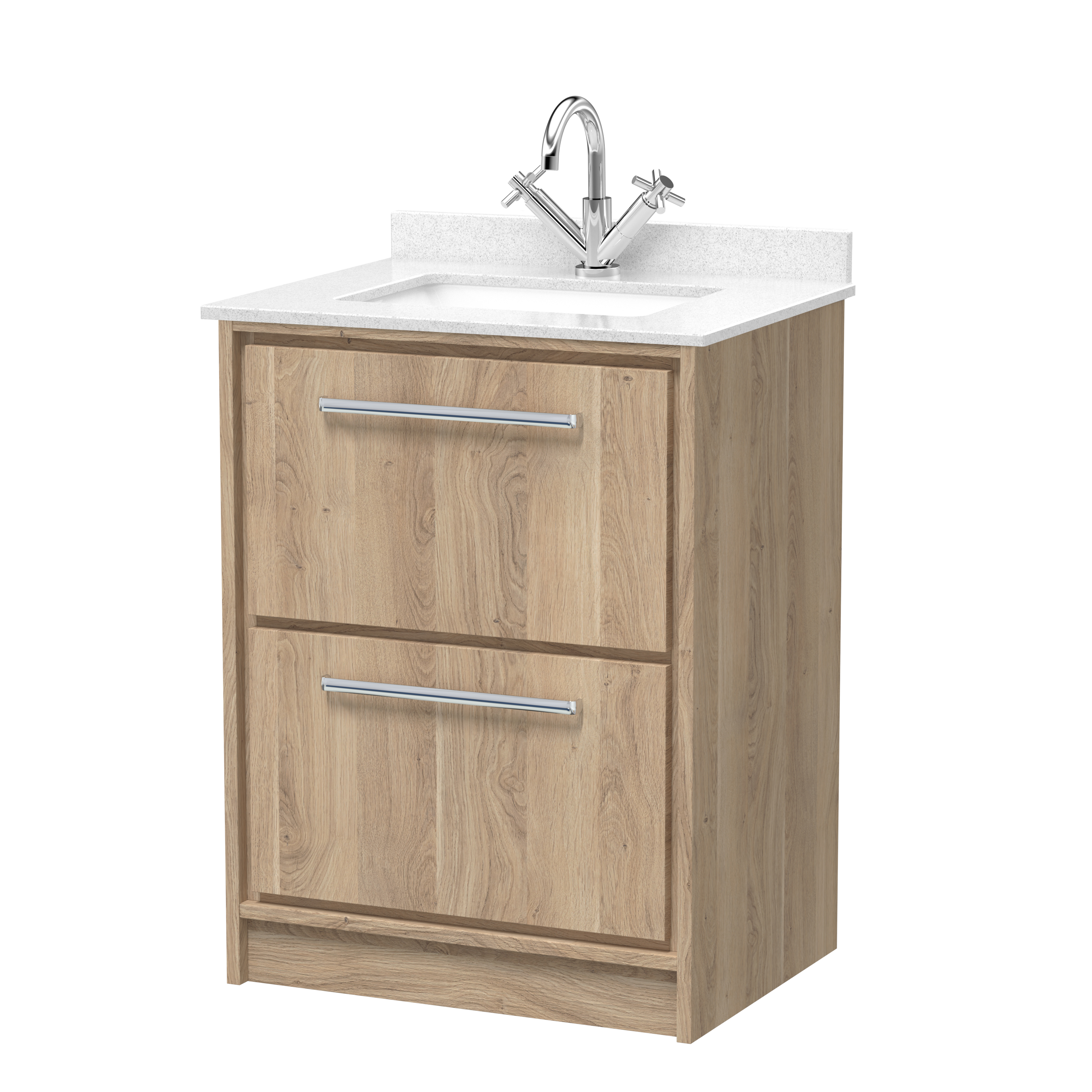 600mm Floor Standing 2-Drawer Vanity with Marble Worktop Basin