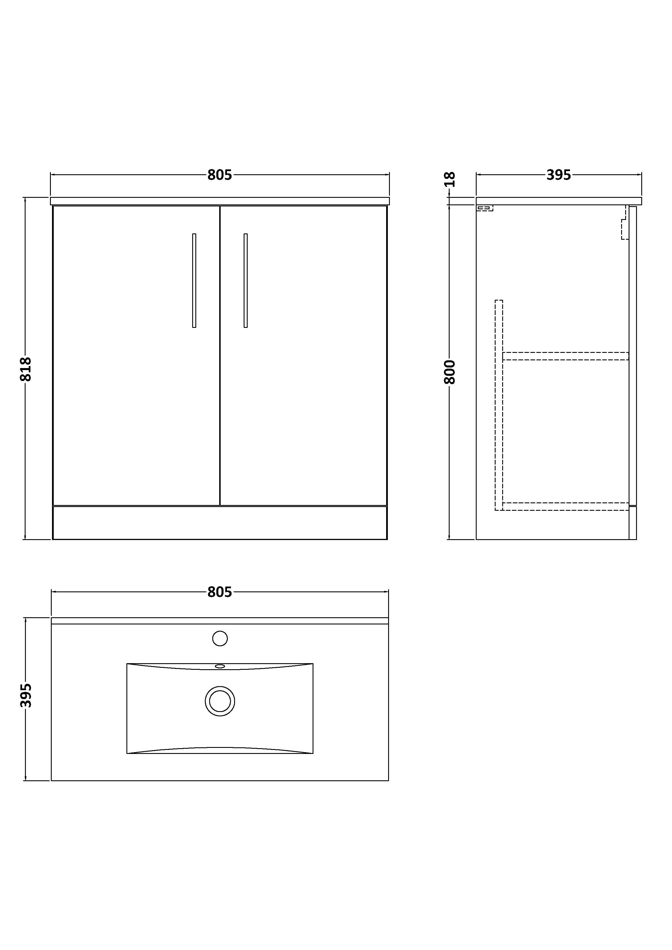 800mm Floor Standing 2-Door Vanity & Basin 2