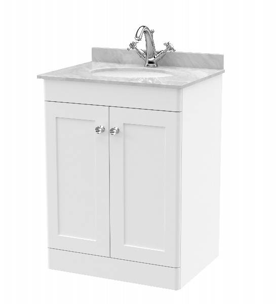 600mm Floor Standing 2 Door Vanity & Marble Top 1TH