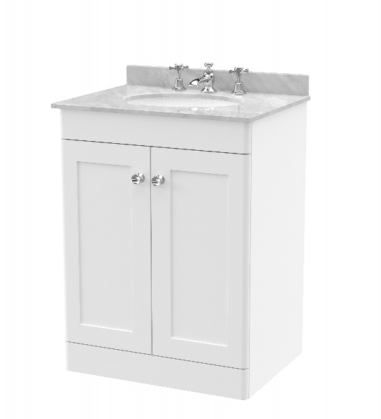 600mm Floor Standing 2 Door Vanity & Marble Top 3TH