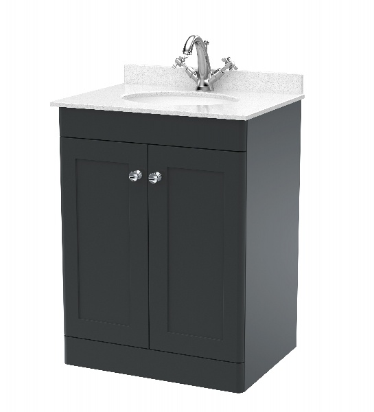 600mm Floor Standing 2 Door Vanity & Marble Top 1TH