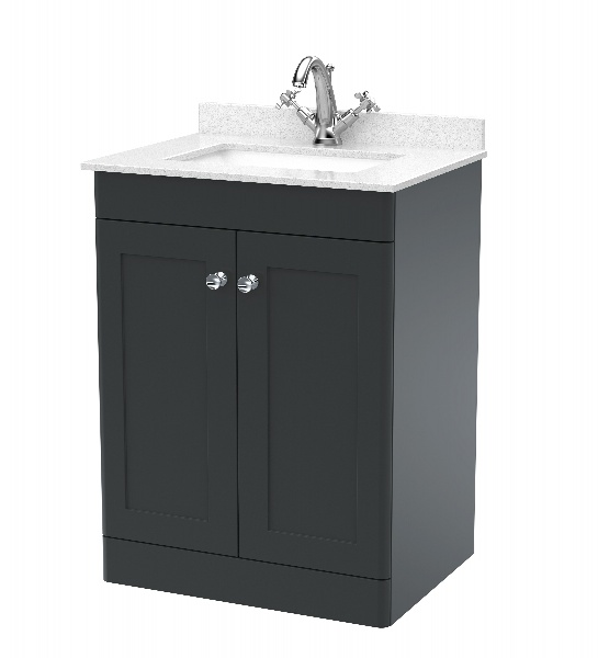 600mm Floor Standing 2 Door Vanity & Marble Top 1TH