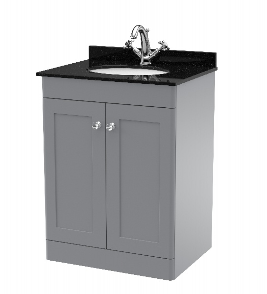 600mm Floor Standing 2 Door Vanity & Marble Top 1TH