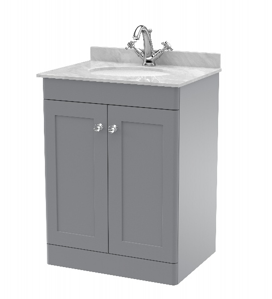 600mm Floor Standing 2 Door Vanity & Marble Top 1TH