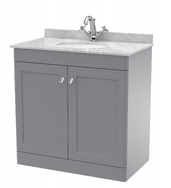 800mm Floor Standing 2 Door Vanity & Marble Top 1TH