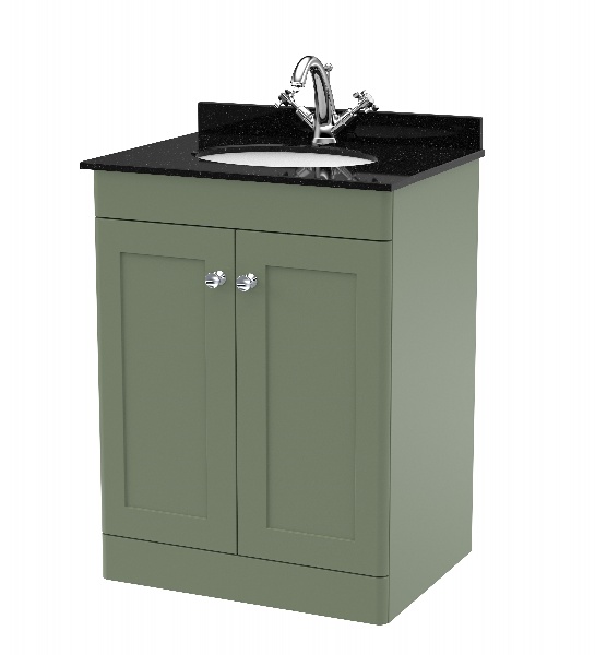 600mm Floor Standing 2 Door Vanity & Marble Top 1TH