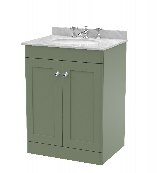 600mm Floor Standing 2 Door Vanity & Marble Top 3TH