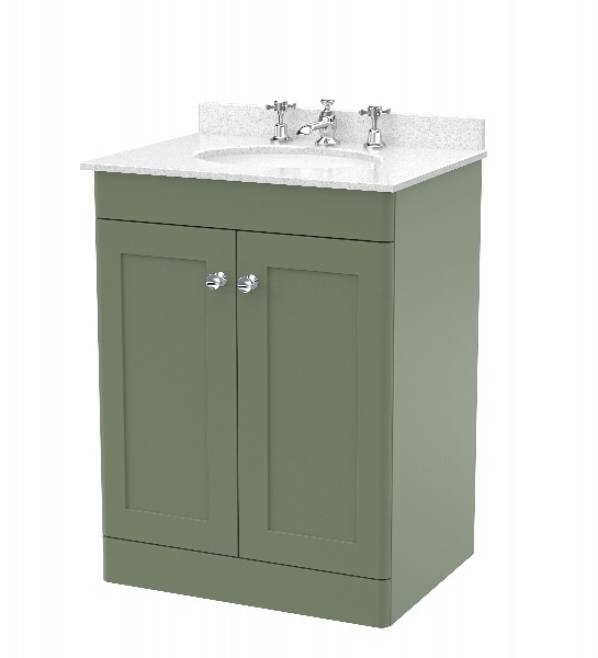 600mm Floor Standing 2 Door Vanity & Marble Top 3TH