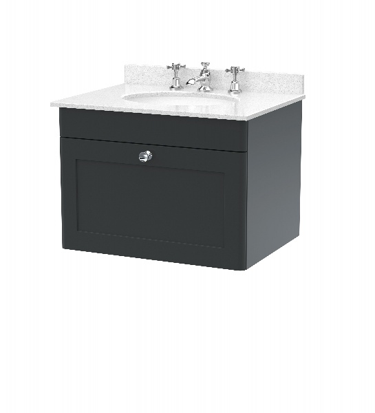 600mm Wall Hung 1 Drawer Vanity & Marble Top 3TH